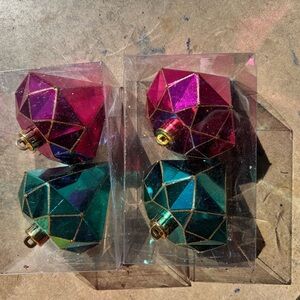 Geometric Holiday Ornaments Set - Pink and Green
